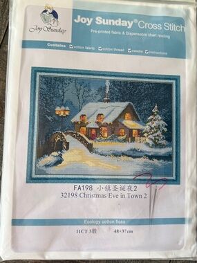 Christmas Eve Town Joy Sunday Pre-Printed Cross Stitch Kit 11ct Aida - NEW